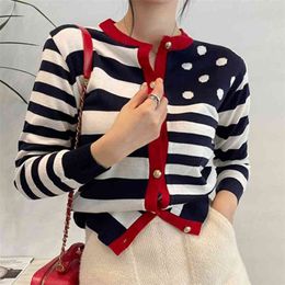 Chic Knitted Sweater Cardigan Women's Pull Long O Neck Oversized Cute Striped Vintage Spring Female 5C823 210427