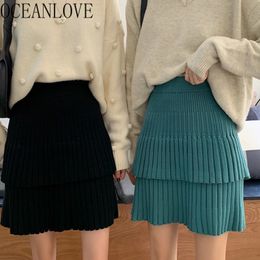 Knitted Skirts Women Pleated Solid High Waist Sweet Vintage Mini Skirt Korean Style Mujer Faldas Ins 19067 210415