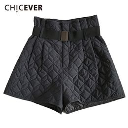 CHICEVER Korean Shorts For Women High Waist Sashes Pockets Minimalism Plus Size Cotton Loose Short Female Fashion Clothing 210331