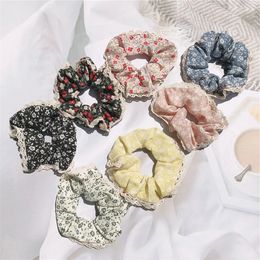 New Simple Small Fresh Floral Fabric Lace Large Intestine Hair Ring Fashion Sweet Girl Women's Country Style Hair Accessories