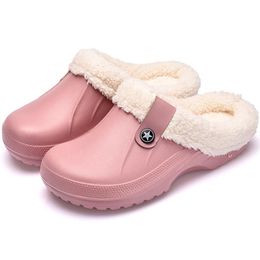 Slippers Winte Leather Couple Water Proof Plus Velvet Lambswool Lover Outdoor Indoor Cotton Slipper Unisex Shoe Cover Toe Sh224