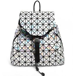 2020 Women Laser Backpack for Teenagers Girls Drawstring Folding Backpacks Geometry School Holograph Backpack School Bags Q0528