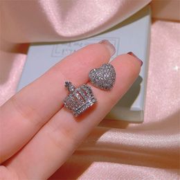 Choucong Top Sell Stud Earrings Simple Fashion Jewellery 925 Sterling Silver Heart Pave White Sapphire CZ Diamond Gemstones Party Women Crown Wedding Earring Gift