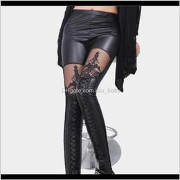 Leggings sheer tights Womens Clothing ApparelBlack Legins Punk Gothic Fashion Leggings Sexy Pu Leather Stitching Embroidery Hollow Lace Leg