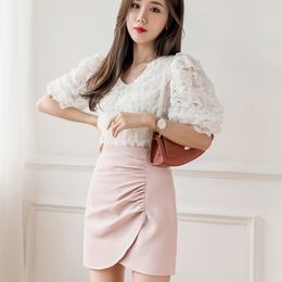 Summer pleated skirt Korean-style A-line Short Skirt Pants High-waist Womens Elegant Skirts 210507