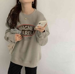 Autumn Sweatshirt Japanese Style Outfit Casual Tops Women Letter Full Sleeve Casual Loose Sweatshirt Cotton CHIC QT283 210518