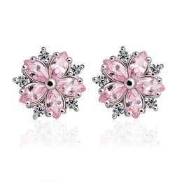 2019 Design Snowflake Pink Quartz Womens 925 Silver Jewelry Stud Earrings Whole Engagement Jewellery