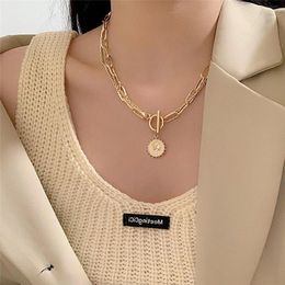 Pendant Necklaces Trendy Gold Carved Portrait Coin Necklace For Women Punk Silver Color Multilayer Chain Choker 2021 Jewelry