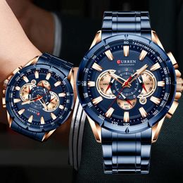 curren Mens Watches Top Brand Luxury Business male watches big dial blue watch men Waterproof Relogio Masculino 210527