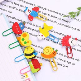 Bookmark 12 PCS Wood Material Colourful Paper Clips Cartoon Funny Top Quality Student Office Shool Stationery Marking Clip