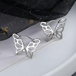 Fashion Vintage Hollow Butterfly Hoop Earrings Silver Colour Women Ear Clip Piercing For Woman Jewellery Gift