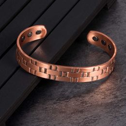 Vinterly Magnetic Copper Bracelet Men Health Wide Cross Adjustable Cuff Bangle Energy Pure Copper Bracelets & Bangles for Men Q0717