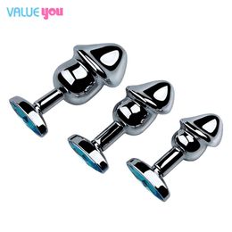 3 pieces/set of stainless steel anal plug crystal jewelry round butt plug stimulating sex toy dildo anal plug X0401