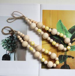 Wood Bead String Home Decor Patched Colour Lattice Wooden Beads Creative Hemp Rope Tassel Beaded Pendant Nordic Style Country Decoration Handmade