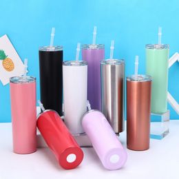 20oz 304 stainless steel straight bottle mugs with straw pipette cold insulation automobile cup 9 Colours 600ml