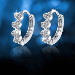 Hoop & Huggie Luxury Female White Zircon Stone Earrings Classic Silver Colour Clip For Women Charm Love Heart Crystal Wedding
