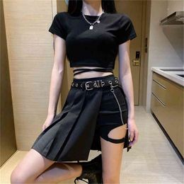 Summer Harajuku Punk Style Plaid Irregular Skirts Women Asymmetrical High Waist Pleated Girls Gothic Half 210619