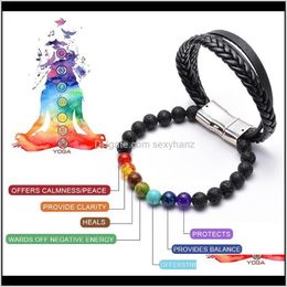 Rock Crystal Quartz Cuff Lava 7 Chakra Jewellery Handmade Natural Stone Leather Wrap Bracelet For Women Men Couples Bracele Qylwsr Y6Qvo Dqrka