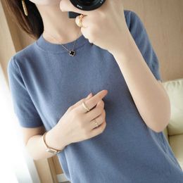 Blusas Summer Knitted Blouses Women Casual Thin O-Neck Loose Short Sleeve Blouse Tops Plus Size Solid Female Shirts 14645 210527