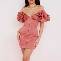 Ocstrade ROSE SATIN RUFFLE STRAPLESS Party Dress Arrival Sexy Bodycon Summer Women Night Club Outfits 210527