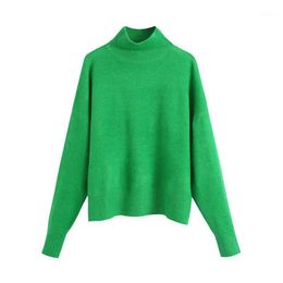 Women's Sweaters Knit Solid Mock-neck Sweater Pullovers 2021 Autumn Dropped Shoulder Long Sleeve Ladies Fashion Office Knitwear