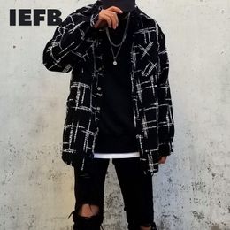 IEFB High Street Ins Black White Plaid Wool Thickened Shirt For Men Oversize Hip Hop High Quality Fashion Clothes Spring 9Y5007 210524