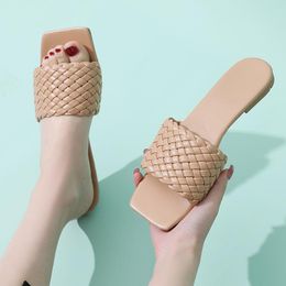 Slippers Women Temperament Braided Design Charm Open-toe Set Foot Vacation Female Beach Shoes Flat Sandals Casual Flip Flops
