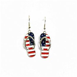 Qingdao Fashion Oil Dripping Slippers Full of American Flag Ear Hook Earrings Q0709