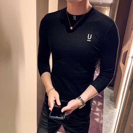 Autumn T Shirt Men Round Neck Long-sleeved Casual Slim Fit T-shirt Half Turtleneck Streetwear Undershirt Top Brand Clothes 210527