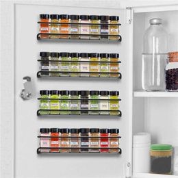 4PCS Wall Mounted Spice Rack Kitchen Cupboard Carbon Steel Seasoning Storage Shelf Condiment Pepper Bottle Container Rack 211215