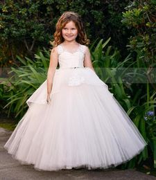 Girl's Dresses Ivory Lace Polka Dot Tulle Flower Girl Dress For Wedding O Neck Princess First Communion Kid Birthday Gown