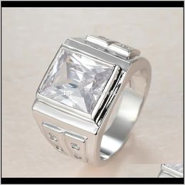 Jewelryvintage Male Female White Crystal Ring Charm Sier Colour Big Wedding Rings For Women Men Dainty Square Zircon Engagement Drop Delivery