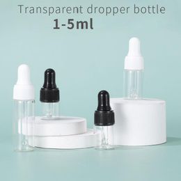 Empty Glass Dropper Bottles 1ml 2ml 3ml 5ml Clear Cosmetic Liquid Oils Vial With Black White Cap