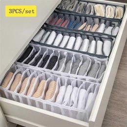 3PCS/set Closet Storage Organiser For Socks Home Separated Bra Underwear Box Foldable Ties Shorts Drawer 211102