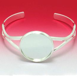 2pcs 25mm Bulk Price Thickness Silver Plated Cuff Bangle&bracelet Jewellery Branks Findings with Inner Tray for Glass Cabochon Q0719