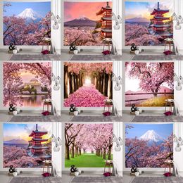 Mandala Indian Tapestry Wall Hanging Romantic Cherry Blossoms Misty Mountain Bohemian Yoga Mat Home Bedroom Art Carpet 210609