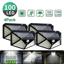Outdoor Wall Lamps 4Pack Solar Led Light Motion Sensor Lamp IP65 Waterproof 100LED Garden Porch Pathway Powered 3 Modes