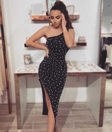 Women Sexy One Shoulder Beading Bodycon Bandage Dress Jag Designer Summer Chic Evening Celebrity Party Vestido 210527