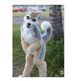 Long Fur Brown White Husky Dog Fursuit Mascot Costume Suit Party Game Dress Adult Size Halloween Outdoor Decorations