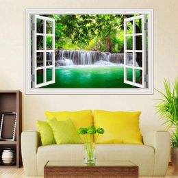 3d Window View Waterfall Wall Sticker Decal Wallpaper Nature Landscape Decals For Living Room Home Decor Art Poster Stickers