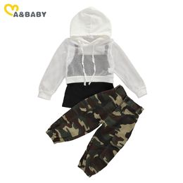 1-6Y Toddler Child Kid Girls Clothes Set Mesh Hooded Tops Vest + Camo Pants Outfits Children Costumes Tracksuit 210515