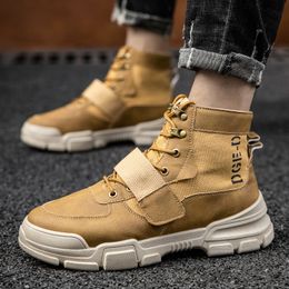 Men Ankle Boots Outdoor Leather Autumn Winter Non-slip Lace Up Walk Male Casual Flats Work Shoes Fashion Hook & Loop