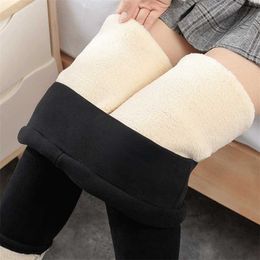 Women Winter Warm Leggings Thick High Stretch Lamb Cashmere Leggins Waist Skinny Wool Fleece Female Pants Trousers 211215