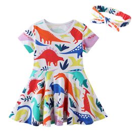 Jumping Metres Summer Cotton Baby Girls Dresses With Dinosaurs Print Pockets Children's Party Dress Costume 210529
