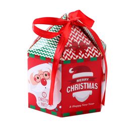 StoBag 10pcs Christmas House Shape Candy Cookies Packaging Paper Box Party Gift Kids Favour Santa Claus Pendant Snack Supplies C3