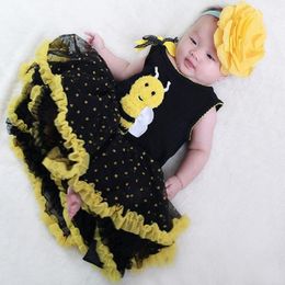 Bees Baby Girls Dresses TUTU Dress Cute Baby Girl clothes Baptism dress gowns newborn baby girl summer clothing 210413