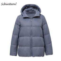 Schinteon Light Down Jacket 90% White Duck Coat Casual Loose Winter Warm Outwear with Hood High Quality 9 Colours 211008