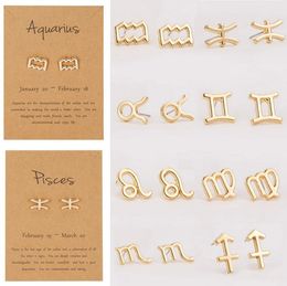 Constellations Earrings 12 Zodiac Stud Earring with Gift card Trendy Jewellery for Men Women Lovers