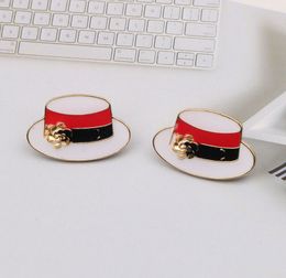 18K Gold Plated Small Fashion Brand Design Stud Double Letter Earrings Enamel Flower Red Cap Model Geometric Luxury Simple Elegant Earring Jewelry Christmas Gifts