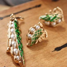 Pins, Brooches 2022 Plant Flowers And Ornaments, European American Jewelry, Antique, Green Enamel, Pearl Pea Pods, Femal